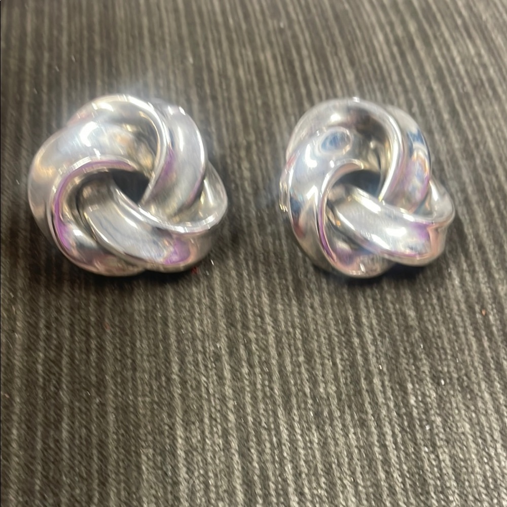 Vintage 1980s Silvertone CELTIC KNOT Earrings Costume Jewelry Statement Pieces